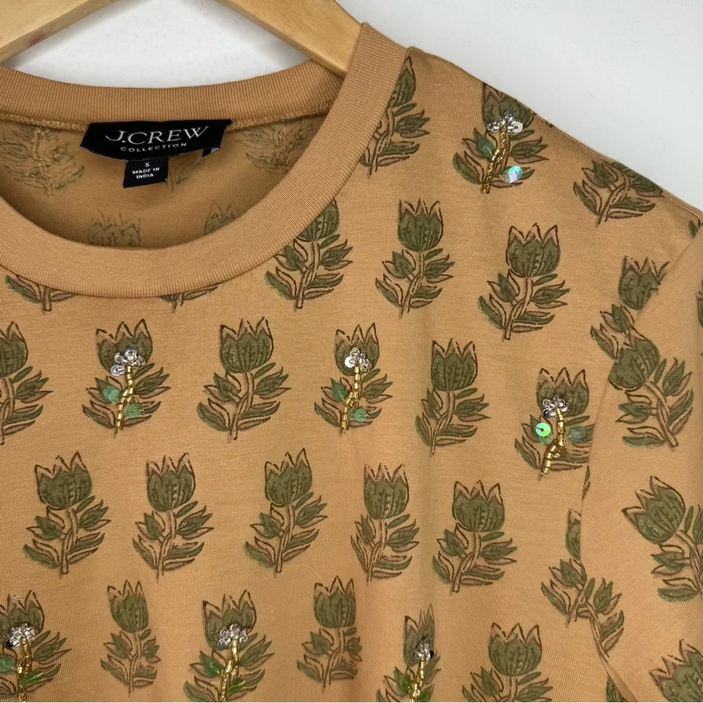 J Crew Collection embellished tonal tulip block print Jersey Top Women’s Small - Picture 6 of 8